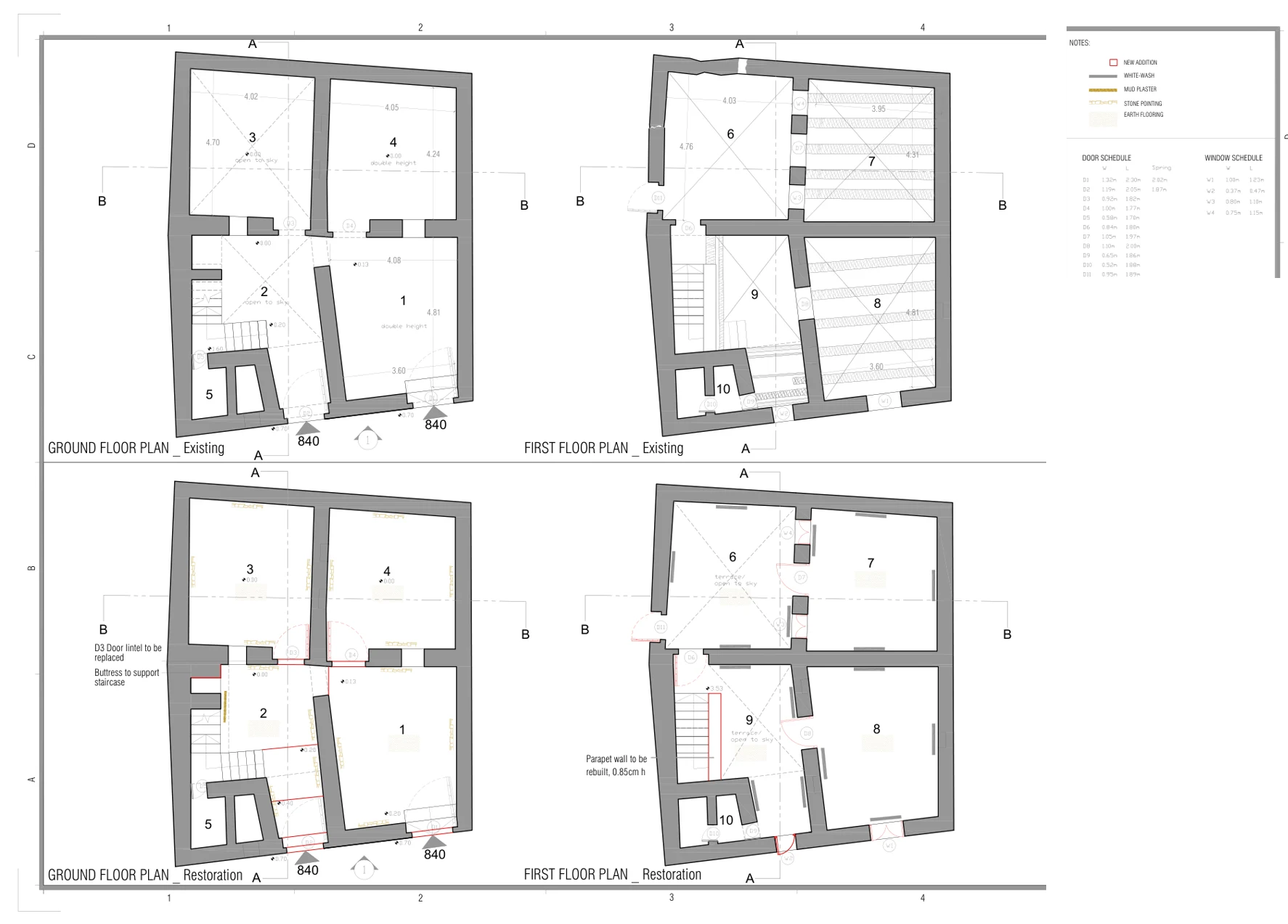 Existing and restoration floor plans
