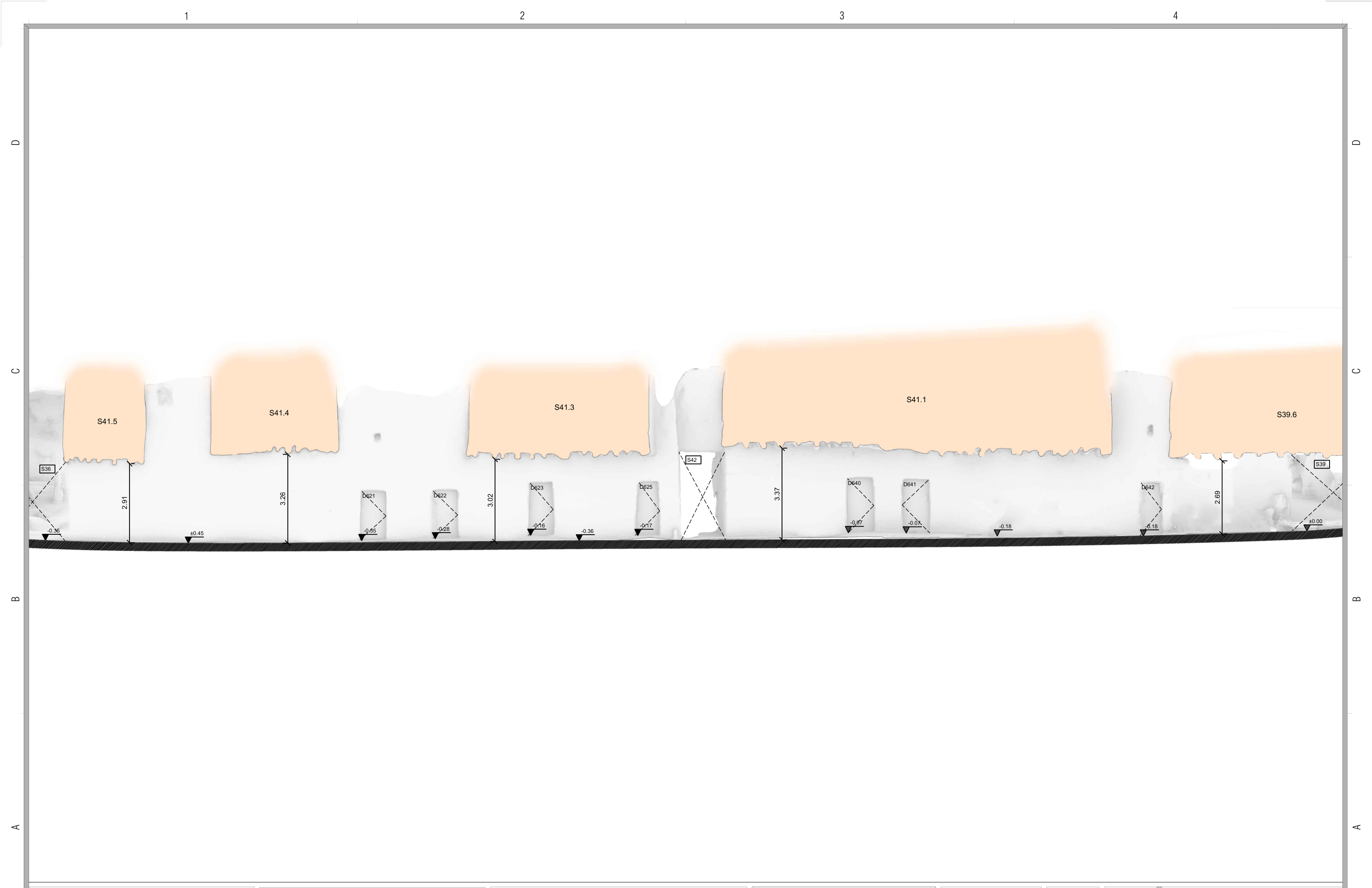 Street-level survey section in S41 — from S36 to S39, showing overhead tayrah connections