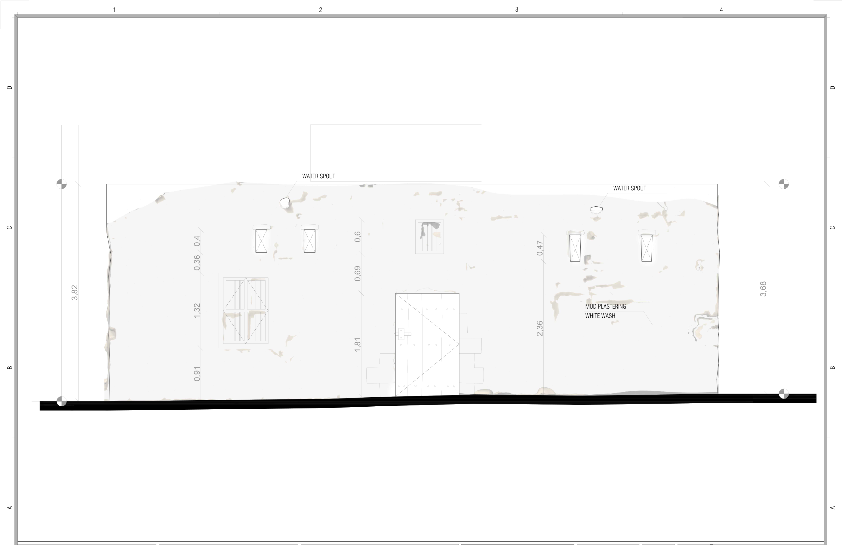 Unit 572 western elevation — Restored condition
