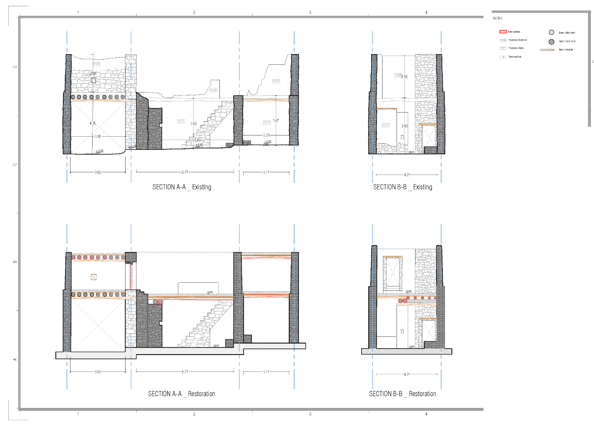 Existing and restoration sections